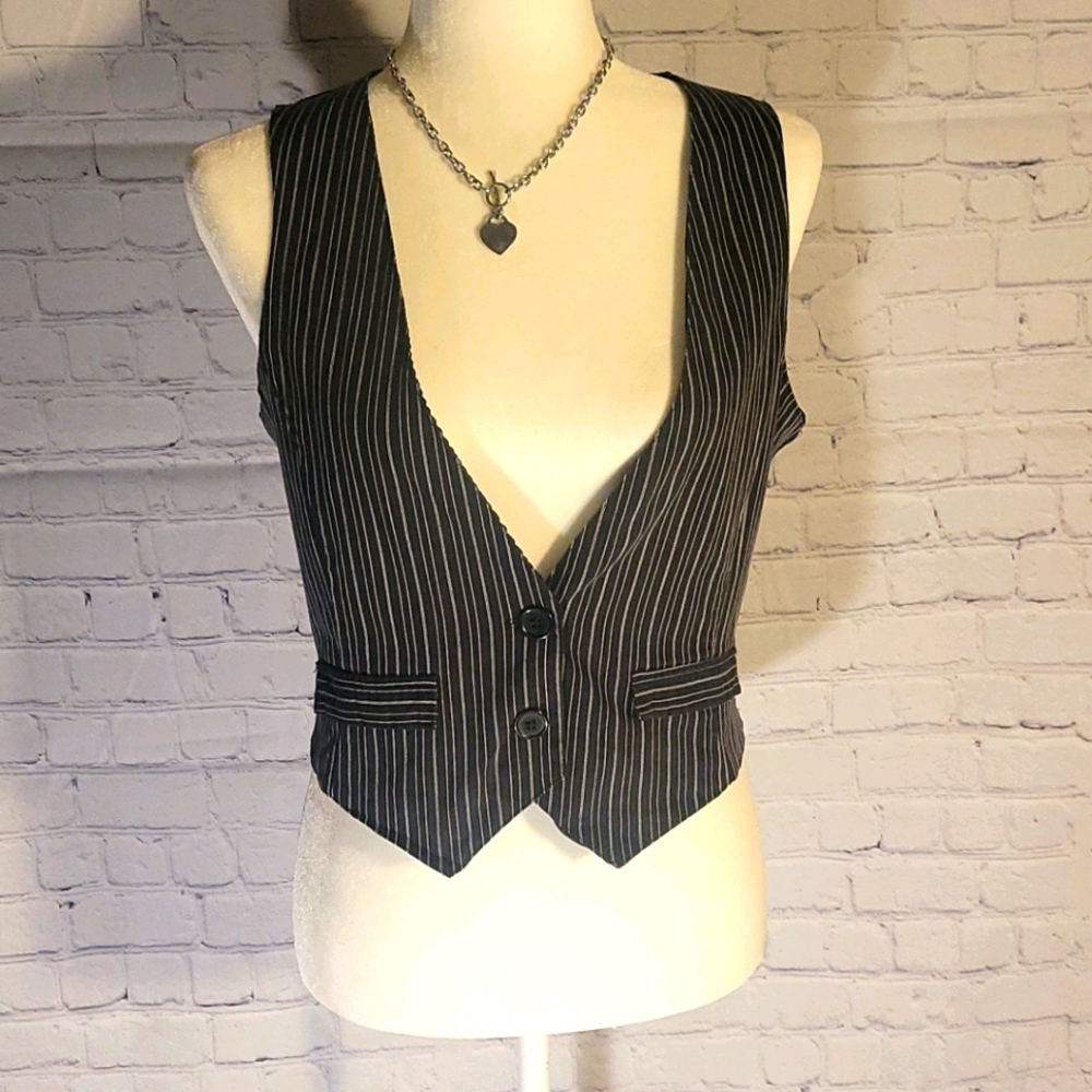 Pinstriped Black Satin Vest